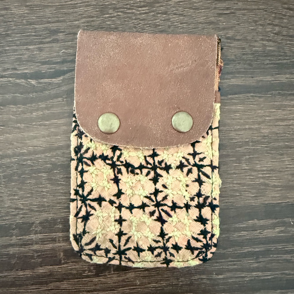 Free People Floral Patterned Wallet with Brown Leather Flap
